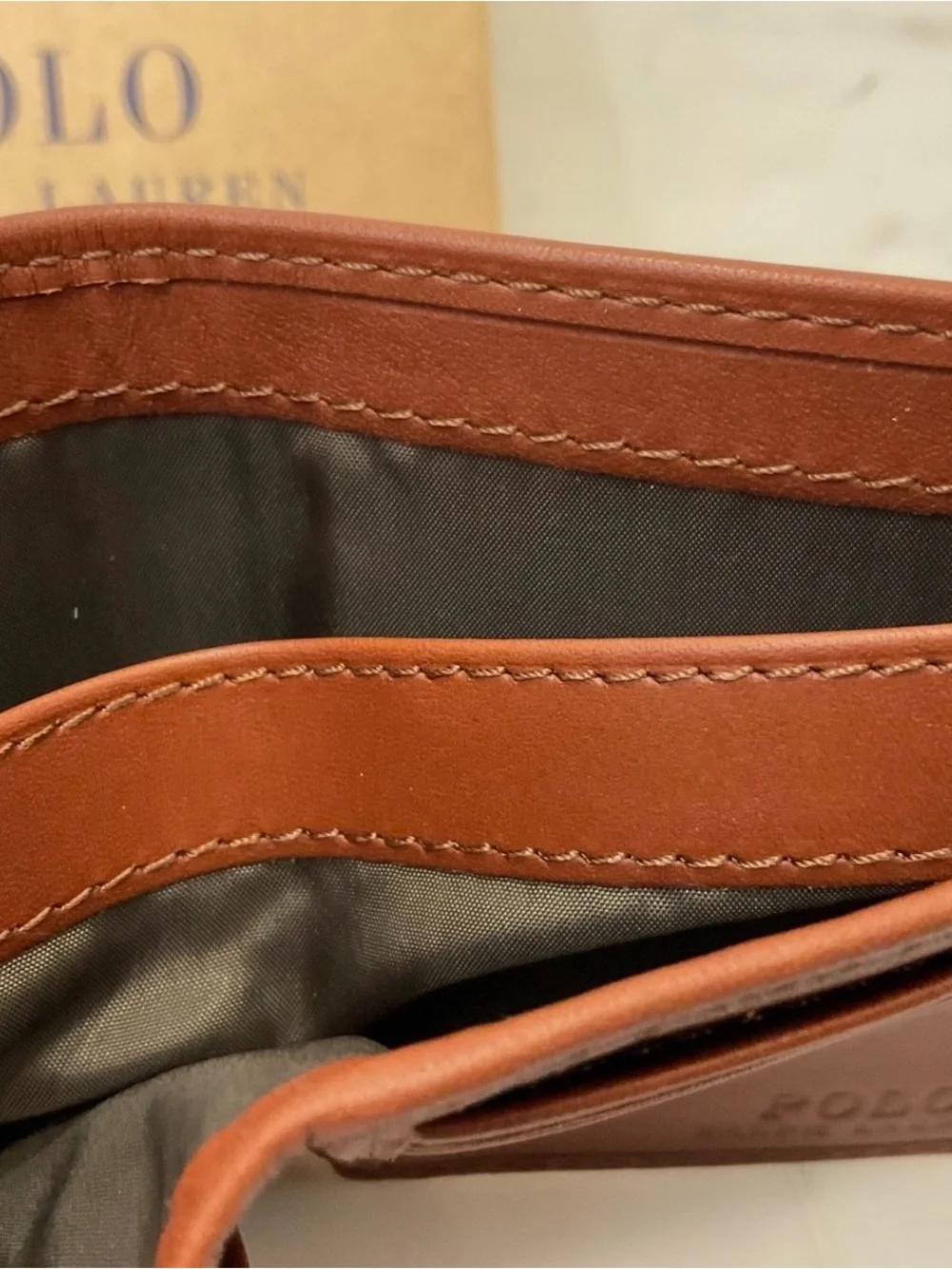 NIB Polo Ralph Lauren Brown FLAG SWEATER BEAR Leather Double Billfold Wallet